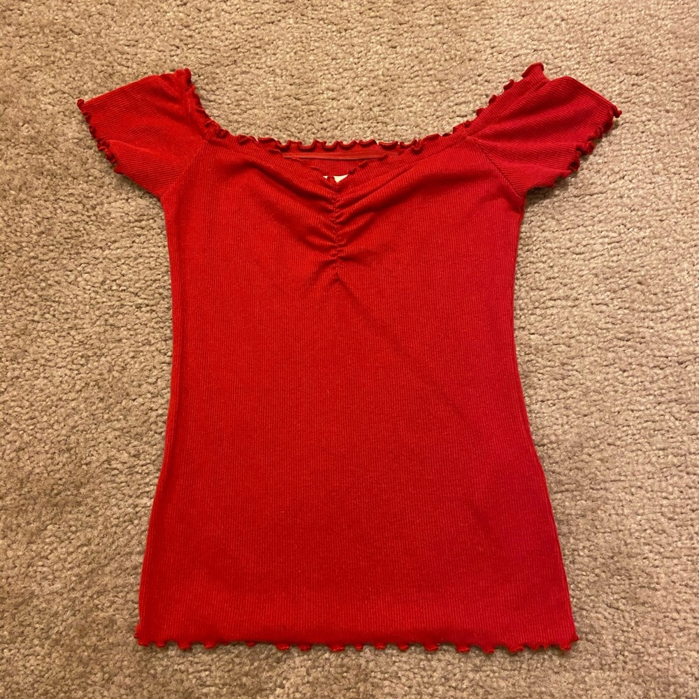 Off the shoulder red crop top